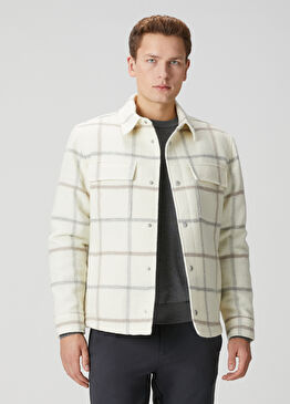 Ekru Ekose Desenli Dış Gömlek