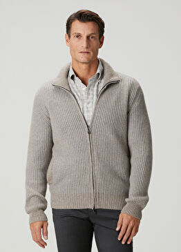 Koyu Bej Kaşmir Triko Hırka