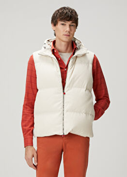 Beyaz Kapüşonlu Kadife Yelek