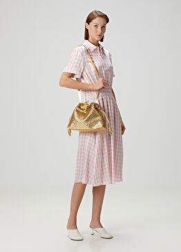 Pembe Ekoseli Midi Gömlek Elbise