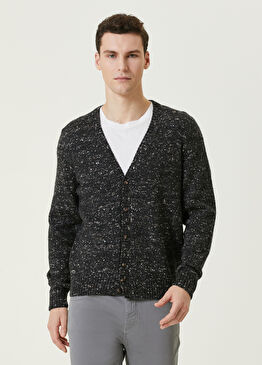 Koyu Gri V Yaka Nopeli Yün Triko Hırka