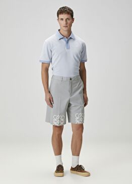 Açık Gri Logo Nakışlı Bermuda