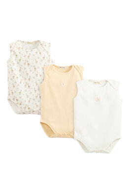 Goose Ekru/Sarı/Baskılı Bebek 3'lü Body Seti
