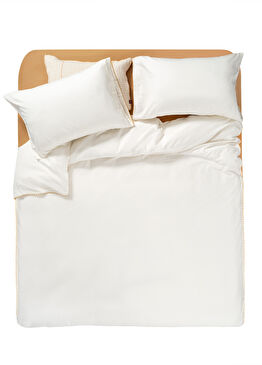 Mıno Kenar İşlemeli Ekru Pamuk Saten Nevresim Seti