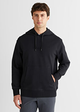 Emboss Siyah Kapüşonlu Erkek Sweatshirt