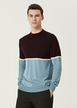 Lacivert Geometrik Desen Jakarlı Yün Kazak