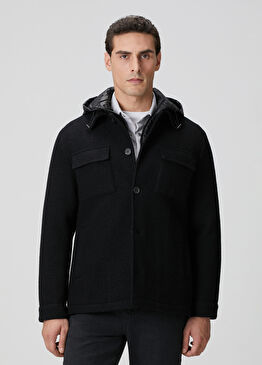 Siyah Yün Çıkma Mostralı Casual Kaban