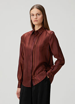 Kiremit Çizgili İpek Gömlek