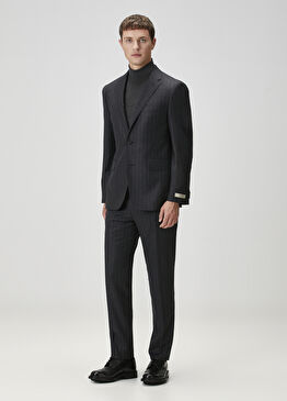 Drop 7 Antrasit Çizgili Yün Takım Elbise