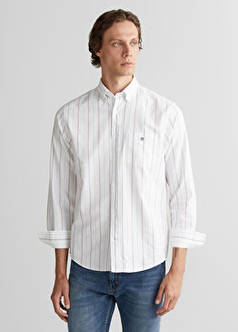 Beyaz Düğmeli Regular Fit Uzun Kollu Erkek Gömlek