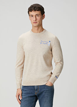 Heron Light Bej Nakışlı Yün Triko