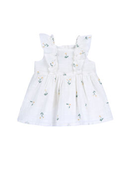 Beyaz Askılı Fırfırlı Kız Bebek Elbise