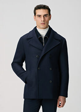 Lacivert Kruvaze Yaka Diyagonal Kaban