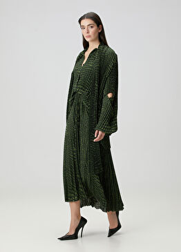 Yeşil Desenli Midi Elbise