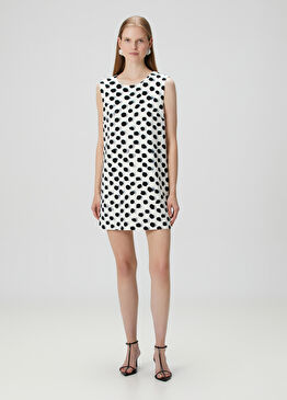 Siyah Beyaz Puantiyeli Mini Kokteyl Elbise
