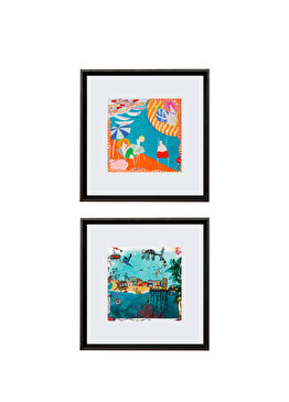 Hawaii and Amalfi Beach Life 2'li Siyah İpek Tablo