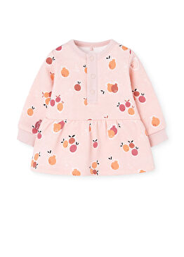 Meyve Baskılı Pembe Uzun Kollu Kız Bebek Elbise