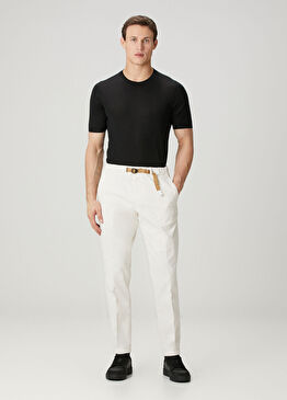 Beyaz Beli Kemerli Pantolon