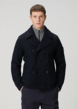 Lacivert Yün Kruvaze Kaban