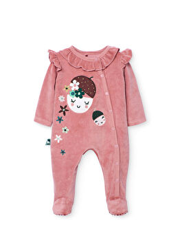 Pembe Çiçek Meyve Baskılı Kız Bebek Tulum