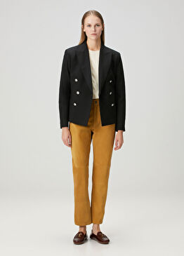 Relaxed Straight Gold Süet Pantolon