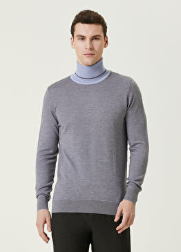 Açık Mavi Balıkçı Yaka Zikzak Jakarlı Kaşmir Kazak