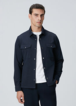 Lacivert Diyagonal Desenli Dış Gömlek