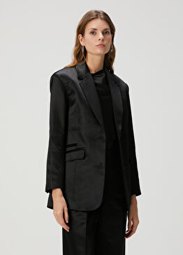 Sae Relaxed Fit Siyah Saten Blazer