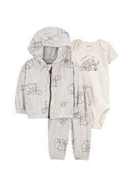 Gri Unisex Bebek 3'lü Hırkalı Set