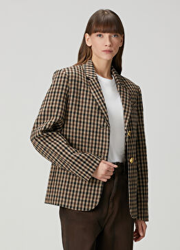 Oversized Kahverengi Kareli Blazer