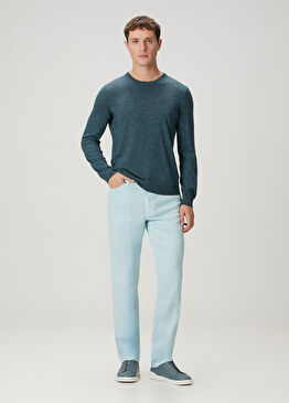 Açık Mavi Keten Jean Pantolon