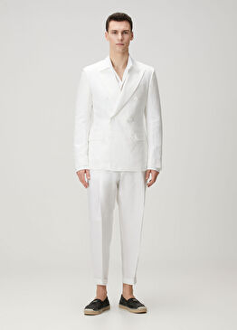 Beyaz Pilili Keten Pantolon