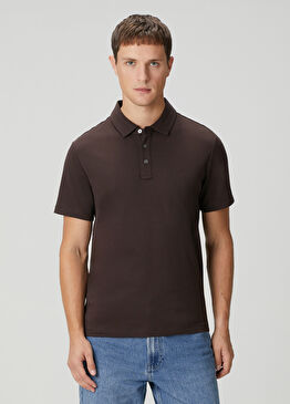 Koyu Kahverengi Polo Yaka Organik Pamuk T-shirt