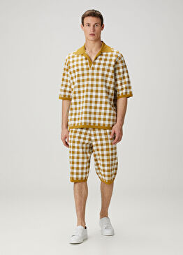 Hardal Beyaz Kareli Bermuda