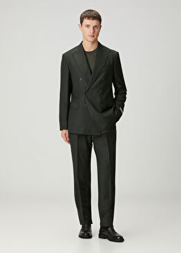 Drop 8 Koyu Haki Yün Kruvaze Takım Elbise