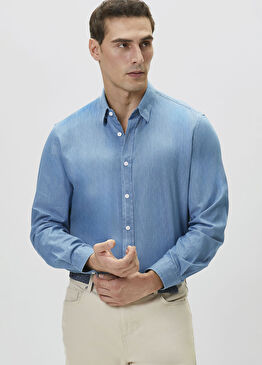 Açık Mavi Lyocelli Denim Look Gömlek