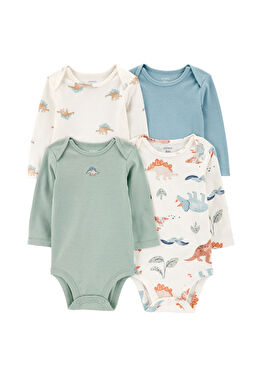 Renkli Çıtçıtlı Uzun Kollu Erkek Bebek 4'lü Body Seti