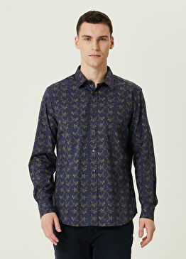 Lacivert Figür Desenli Gömlek