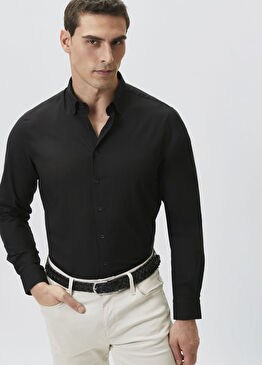 Slim Fit Siyah Cotton Gömlek