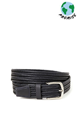 Lacivert Örgü Dokulu Erkek Deri Kemer