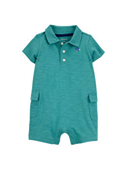 Turkuaz Kısa Kollu Erkek Bebek Kısa Tulum
