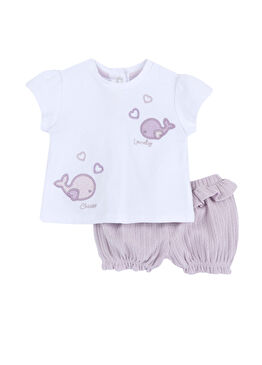 Lila Fırfırlı T-Shirt Şort Kız Bebek 2'li Set