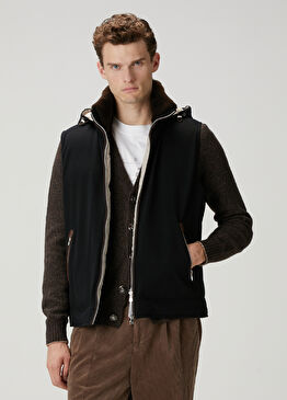 Siyah Kapüşonlu Yün Yelek