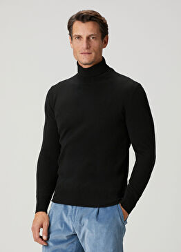 Siyah Balıkçı Yaka Kaşmir Kazak