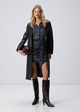 Petrol Desenli Mini Viskon Elbise