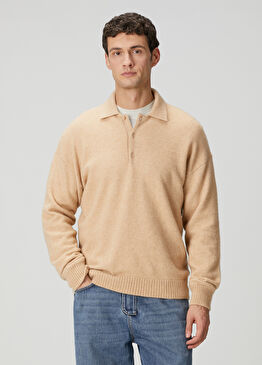 Kırık Beyaz Polo Yaka Yün Triko