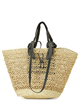 Fonol Siyah Naturel Palmiye Lifi Plaj Çantası