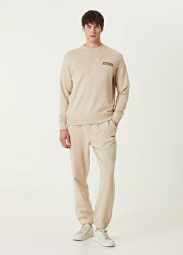 Açık Bej Logo Baskılı Jogger Eşofman Altı