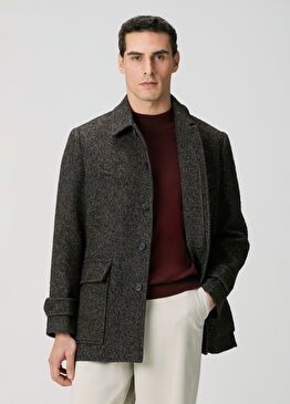 Kahverengi Yün Karışımlı Comfort Kaban