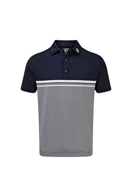 Lisle Engineered Lacivert Çizgili Polo Yaka Kısa Kollu Erkek Golf T-Shirt 